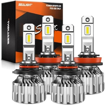 SEALIGHT 9005 H11 Bulbs Combo, 140,000LM Super Bright 6500K Cool White 9005 H11 Bulbs, 70000Hours Lifespan, HB3 H8/H9 Fog Bulbs with 15000RPM Cooling Fan, Pack of 4