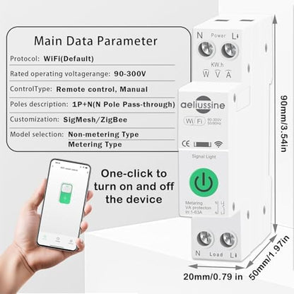 Smart Switch, 1-63A Adjustable WiFi Breaker, 20 PCS | Smart Life/Tuya APP Remote Control Monitor Voltage Power Energy Usage, Compatible with Alexa Google Home, DIN Rail Mountable