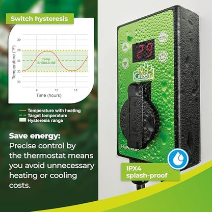 BioGreen TER2/US Thermo 2 Digital Greenhouse Thermostat with Summer/Winter Function 2 Years Warrenty, Green