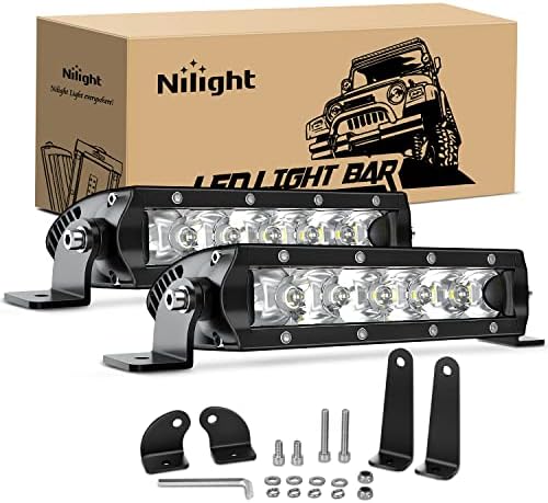 Nilight Led Pods Light Bar Super Slim 2Pcs 7 Inch 30W Spot Driving Fog 3600LM Off Road Lighting for Trucks Pickup SUV ATV UTV Boat 4x4 Van Camper - 2 Style Mounting