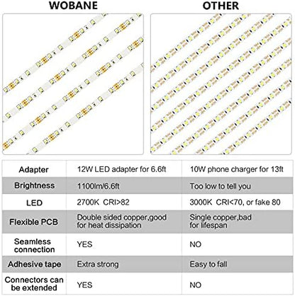 WOBANE Under Cabinet Lighting Kit,6.6 Feet Flexible LED Strip Lights Bar