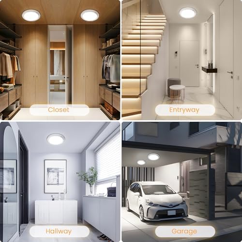 SunRider 4-Pack Rechargeable Motion Sensor LED Ceiling Lights with Remote