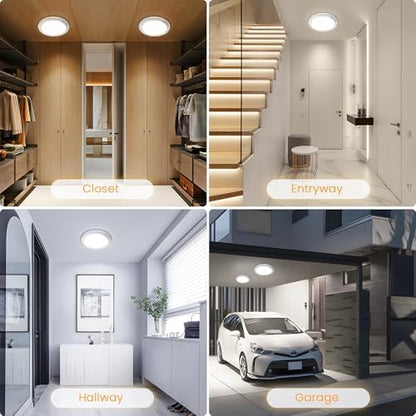SunRider 4-Pack Rechargeable Motion Sensor LED Ceiling Lights with Remote
