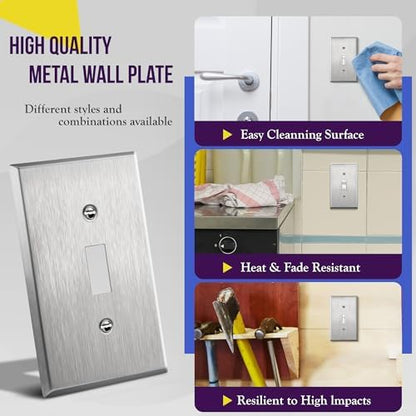 ENERLITES Toggle Light Switch Stainless Steel Wall Plate, Metal Plate Corrosive Resistant Cover for Rotary Dimmers Lights, Size 1-Gang 4.50"x 2.76", 7711, 430 Stainless Steel, UL Listed, Silver