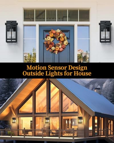 Motion Sensor Outdoor Wall Light Fixtures, 2 Packs, Black