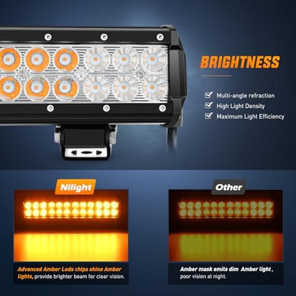 Nilight LED Light Bar 12 Inch 72W Spot Flood Combo Amber Beam