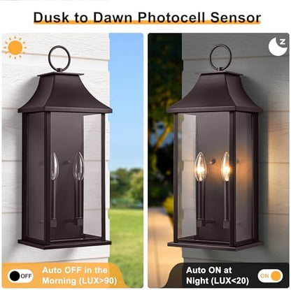 Dusk to Dawn Outdoor Wall Sconces 2-Light, 20.6", Bronze