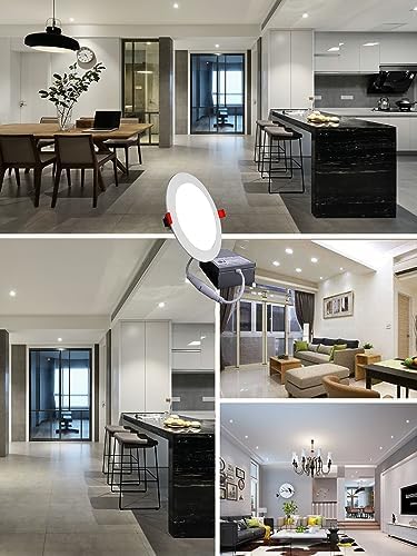 12 Pack 6 Inch Ultra-Thin LED Recessed Ceiling Light with Junction Box, 6000K Daylight White, 12W 110W Equivalent, Canless Wafer Slim Panel Downlight, 1050LM High Brightness