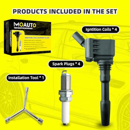 Set of 4 Ignition Coils Pack 06J905110G & 4 PCS Iridium Spark Plugs Compatible with Volkswagen Audi Beetle Golf Jetta 1.8L 2.0L L4
