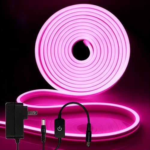 iNextStation Pink LED Light Strip 16.4FT Neon Rope Lights (with DC12V Plug)