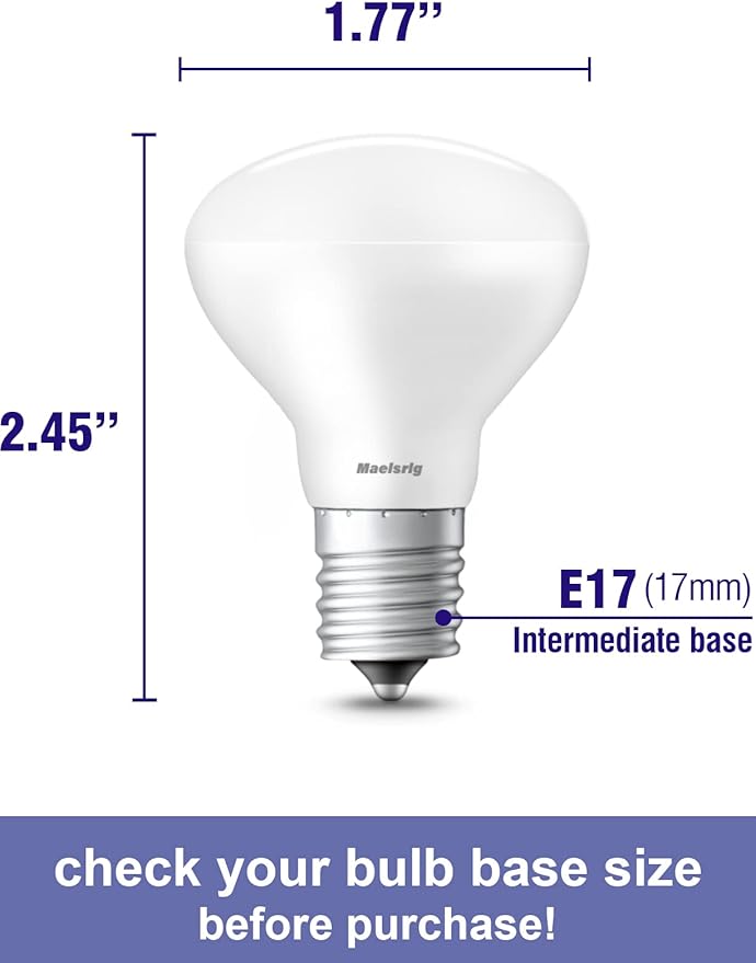 Maelsrlg E17 R14 LED Bulb Dimmable 4W(40W Equivalent) Small Light Bulb, E17 Intermediate Base, 300 Lumens, Curio Cabinet Light Bulb, Daylight White 5000K, Pack of 2