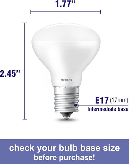Maelsrlg E17 R14 LED Bulb Dimmable 4W(40W Equivalent) Small Light Bulb, E17 Intermediate Base, 300 Lumens, Curio Cabinet Light Bulb, Daylight White 5000K, Pack of 2