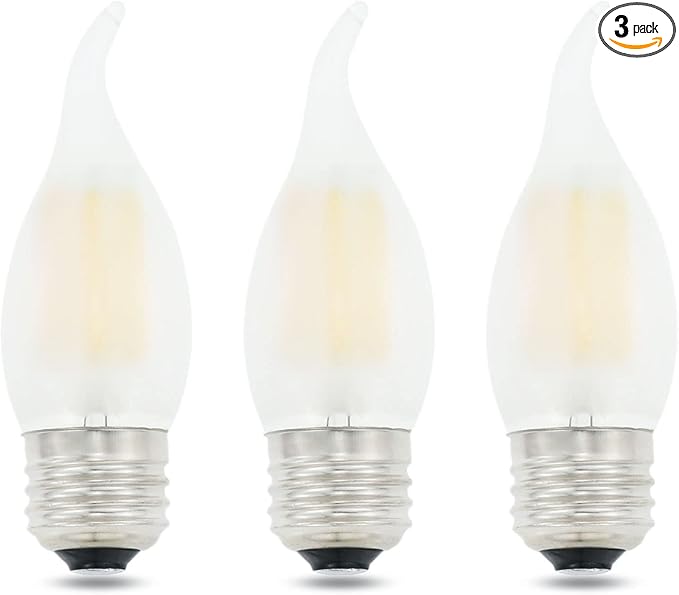 LED Candelabra Bulb 4W Dimmable 40W Equivalent,Frosted Glass Flame Tip Shape,E26 Base 2700K Warm White Decorative Chandelier Light Bulbs,3-Pack