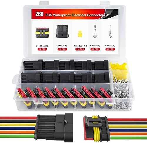 Nilight 260PCS 6 Pin Electrical Connector ‎Plug with Male Female Terminals