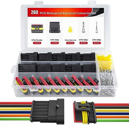 Nilight 260PCS 6 Pin Electrical Connector ‎Plug with Male Female Terminals