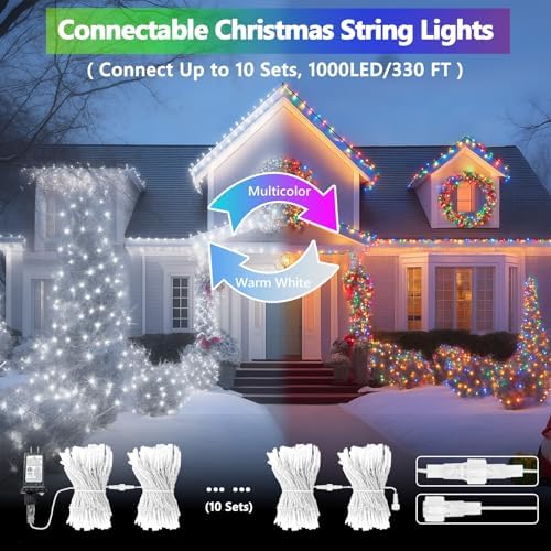 100 LED Connectable String Lights, 33FT Christmas Lights Outdoor Indoor