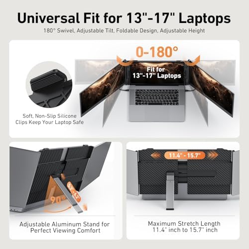14.1'' Triple Laptop Screen Extender, 2.2lbs Ultra-Light Portable Monitor