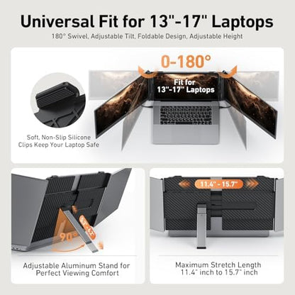 14.1'' Triple Laptop Screen Extender, 2.2lbs Ultra-Light Portable Monitor