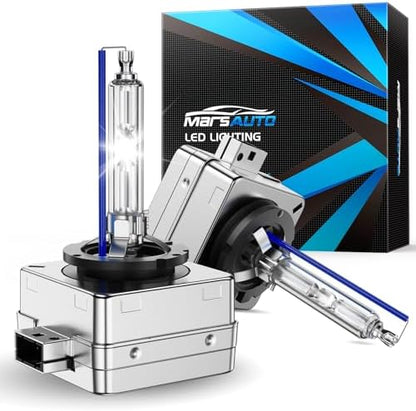 Marsauto D1S HID Bulbs, 6000K Cold White 66144 66140 85140 85415 Xenon Bulb Replacement, Plug-and-Play 5 Years Lifespan, IP67 Waterproof Design, Up to 600% Brightness, Pack of 2