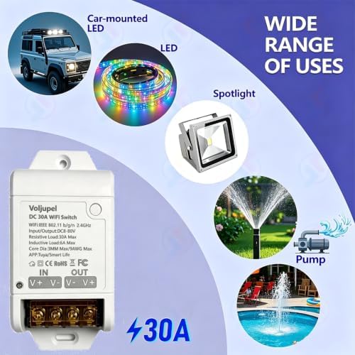 Tuya 30A DC 8-80V WiFi Remote Switch Heavy Duty for RV Solar Pump LEDLight