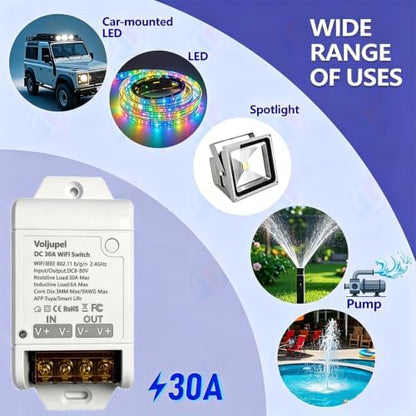 Tuya 30A DC 8-80V WiFi Remote Switch Heavy Duty for RV Solar Pump LEDLight