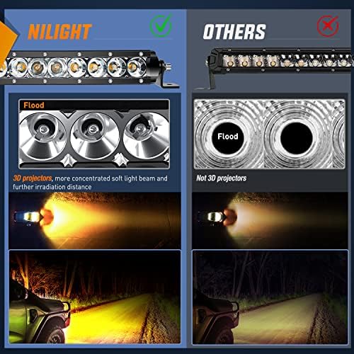 Nilight Slim LED Light Bar 2PCS 11 Inch 26LED Single Row Spot Flood Combo Fog Driving Work Lighting Roof Bumper Lamp Offroad for 4x4 Trucks SUV ATV UTV