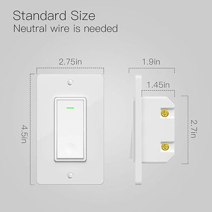 Smart Light Switch, Aoycocr In-Wall Smart Home Switch with Remote Control and Timer, Compatible with Alexa, Google Assistant and IFTTT, No Hub and Neutral Wire Required, ETL and FCC Listed