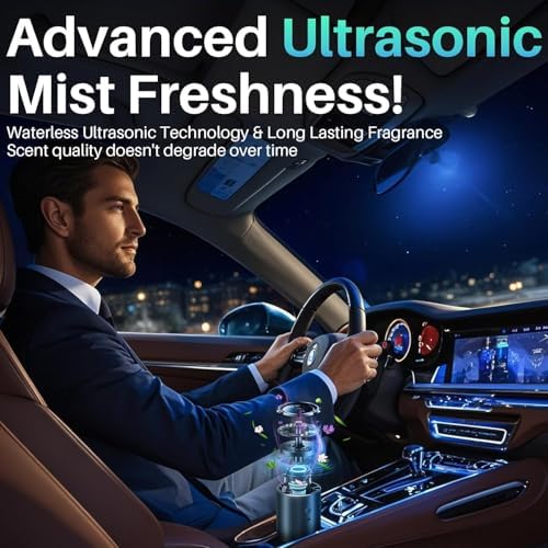 Smart Car Air Fresheners, Car Air Freshener Diffuser with 100 ML (3.5oz) Essential Oil, Aromatizante Para Carro Natural Fragrance Lasts for 6 Months, Five Modes, RGB Music Syncing Light, Auto On/Off