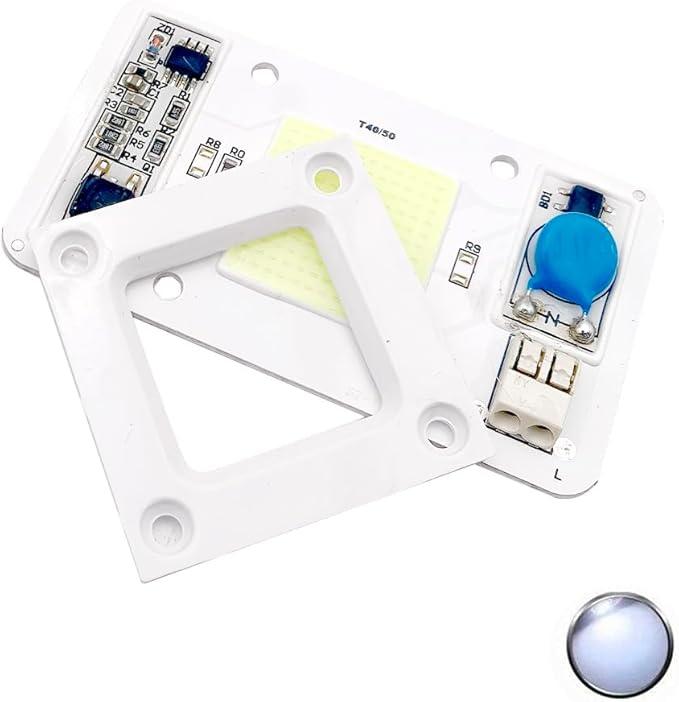LED 50W COB Chip Bulbs AC 110V 220V Integrated Smart IC Driver Cool White Warm White Red Green Blue UV Pink Full Spectrum (Cool White 10000-15000K, AC 220V)