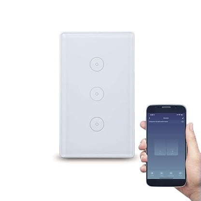WiFi Smart Touch Wall Light Switch Glass Panel Wireless Remote Control by Mobile Smart Life APP Anywhere Compatible with Alexa,Timing Function No Hub RequiredTuya Smart Assistant (3 Gang White)