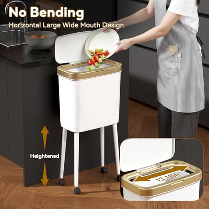 Procade 4 Gallon Bathroom Trash Can on Wheels,Slim Rolling Gold Garbage Can