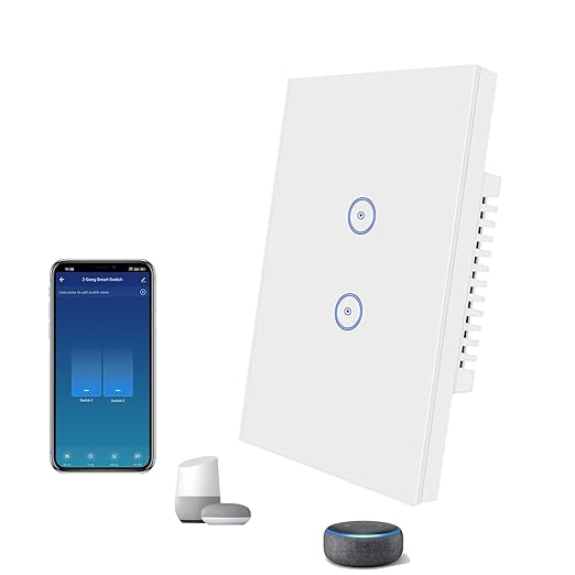 Jinvoo Smart Light Switch, ZigBee Light Switch, Zigbee Switchh, Alexa Lightt Switchh, Compatible with Alexa and Google, Smart Life Control, Glass Panel Timer, Requires a Zigbee hub (2 Gang)