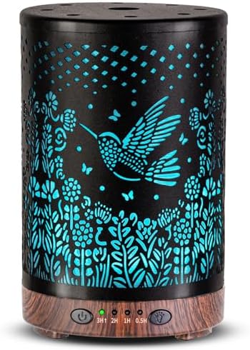 Essential Oil Diffuser 120ML Metal Aromatherapy Diffuser with Timer, Cool Mist Humidifier with Auto Shut-Off & 7 Color Lights for Home Office Spa (Bird)