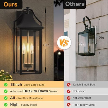 18IN Dusk to Dawn Outdoor Light Fixture, 2-E12 Base Patio Light