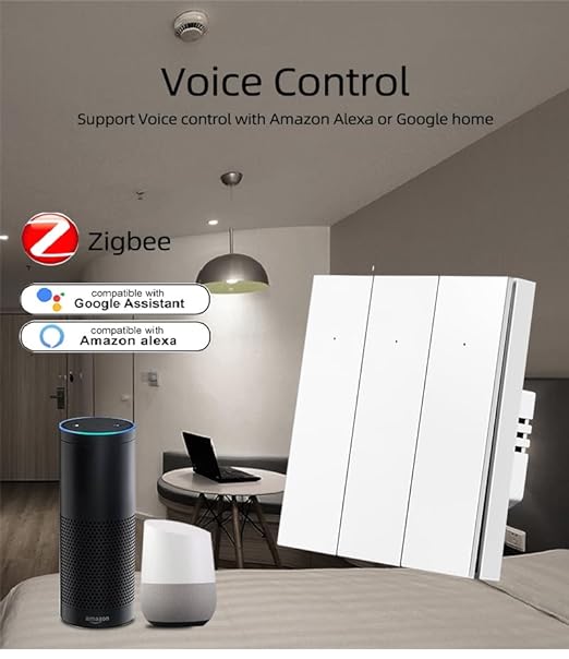Wifi Smart Wall Switch Press Key Compatible Compatible with Alexa,Google Assistant,No Neutral line Needed and Neutral line Needed Dual Mode,EU,10A (2 Keys)