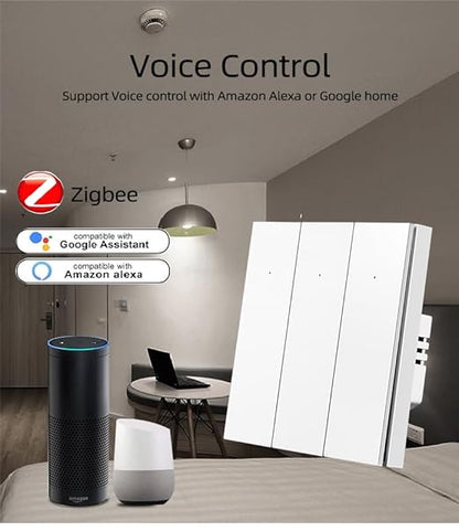 Wifi Smart Wall Switch Press Key Compatible Compatible with Alexa,Google Assistant,No Neutral line Needed and Neutral line Needed Dual Mode,EU,10A (2 Keys)