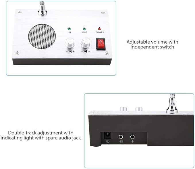 Dual Way Window Intercom System with Mic & Speaker, Automatic Two-Way Counter Intercom for Glass Windows, Drive Thru Communication Speaker for Bank Office Store Hospital Bus Station Security Counter
