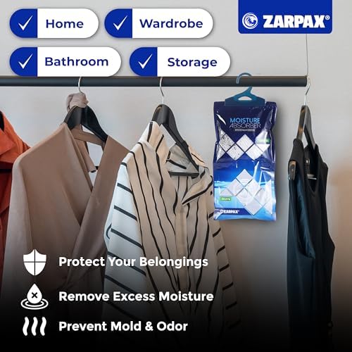 ZARPAX Hanging Moisture Absorber Bags Activated Charcoal 10.5oz - Set of 10