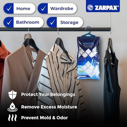 ZARPAX Hanging Moisture Absorber Bags Activated Charcoal 10.5oz - Set of 10