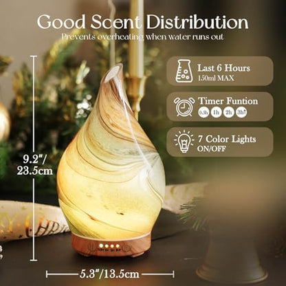Porseme Essential Oil Diffuser 150ml Handmade Glass Diffuser 6H Runtime