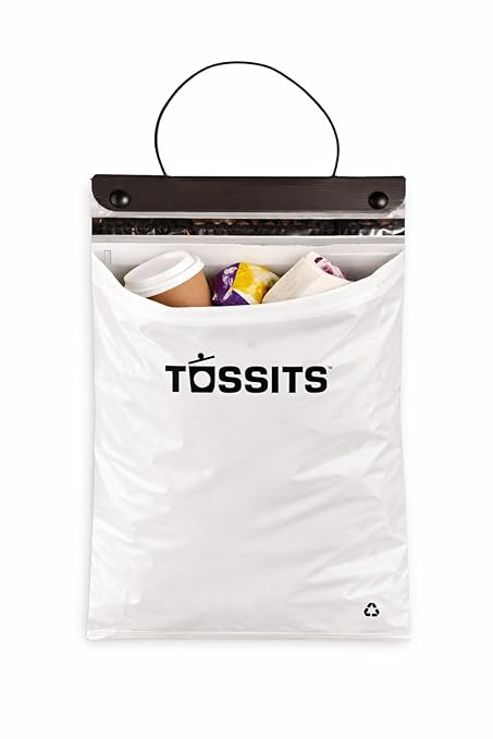 Tossits Hanging Car Trash & Garbage Bags, Disposable, White 7 Count