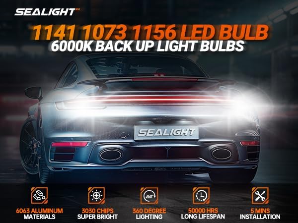 SEALIGHT 1156 LED Bulb, 6000K White, 7506 1141 Anti Hyper Flashing LED Bulbs, 600% Brighter LED Car Bulbs for Reverse Backup Light Parking Light Tail Lights, Pack of 2