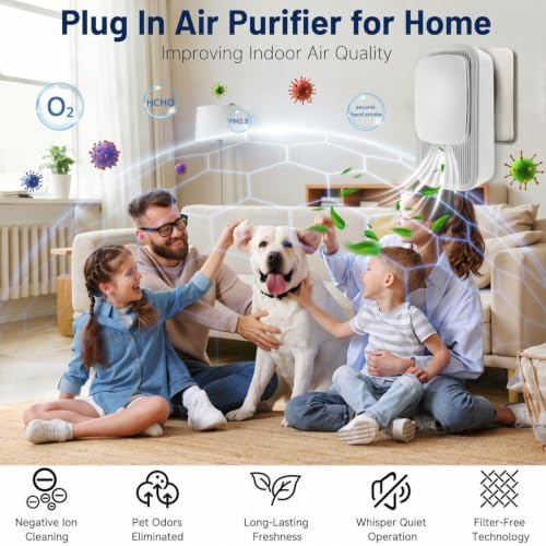 Plug In Air Ionizers - Quiet Negative Ion Small Air Purifier 2 Pack