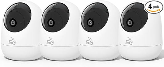 Rraycom 4Pack 2K Security Camera Indoor 5G/2.4 GHz Wi-Fi, Baby Monitor Pet/Dog Camera 360-Degree for Home Security, Smart Motion Tracking, 24/7 Live View, Night Vision, Compatible with Alexa