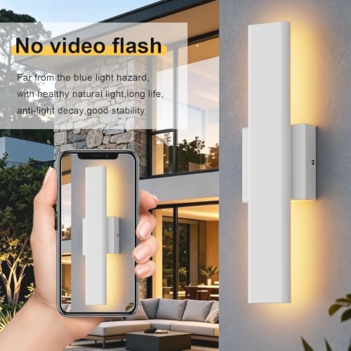 Aipsun 15.7" LED Outdoor Wall Sconce, Modern White Exterior Wall Light