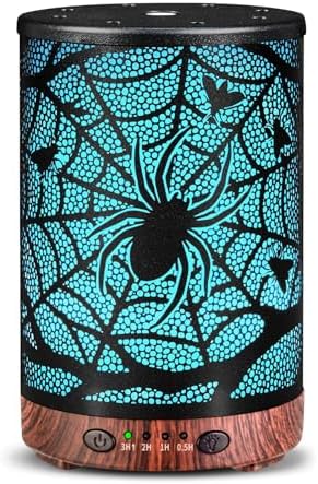 Essential Oil Diffuser 120ML Metal Aromatherapy Diffuser with Timer, Cool Mist Humidifier with Auto Shut-Off & 7 Color Lights for Home Office Spa (Spider Web)