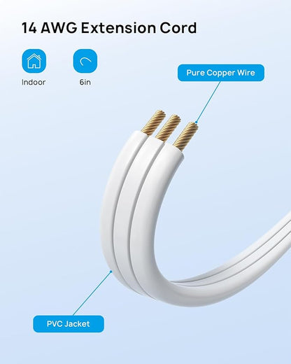 TROND 360° Rotating Flat Plug Outlet Extender Surge Protector with 6 Inch Cable, Small Rotatable Extension Cord, 900 Joules, 3 Way Plug, 15A, Compact for Indoor Home Office Travel Dorm Room, White