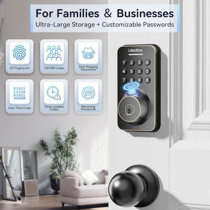 Ulecoce U68W WiFi Fingerprint Smart Door Lock with Knob Set, Bronze