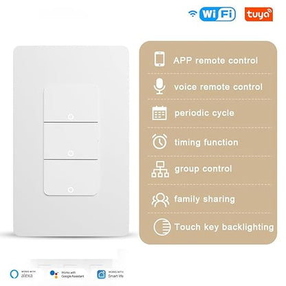 Smart Light Switch, Double Smart WiFi Light Switches, Single Pole Smart Switch, Smart Switch 3 Gang Compatible with Alexa Google Assistant