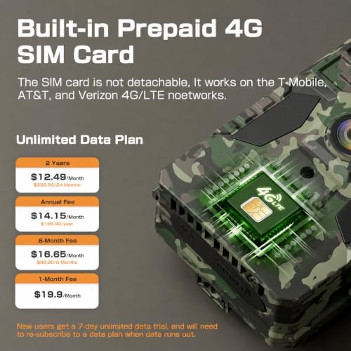 4G LTE Cellular Trail Camera, AI Animal Detection Unlimited Data Plan